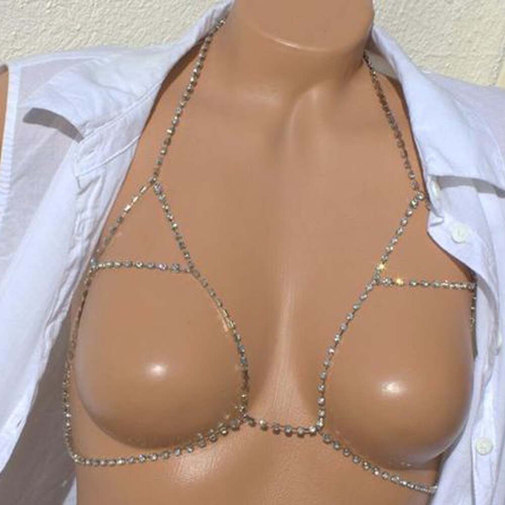 Fashion Rhinestone Body Jewelry Sexy Chest Chain Bra Bikini for Women  Female Body Suit Girl Summer Party Beach Simple Luxury