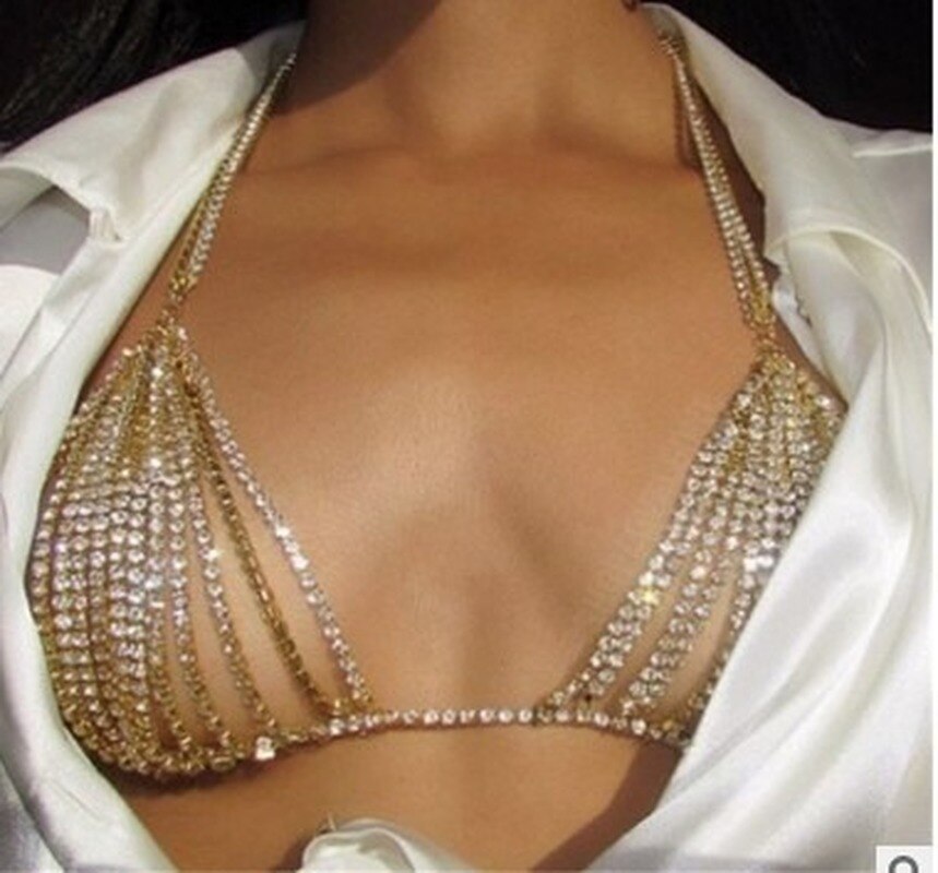 Body Chain Jewelry Harness Women Bikini Chest Necklace Rhinestone