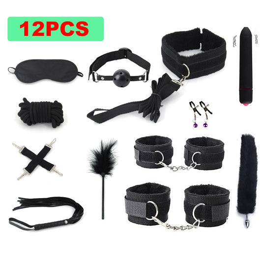 7/10/12 PCS Bondage Kit BDSM Leather Bondage Set Restraint Kits Adult Games Erotic Sex Toys for Women Couples Slave Handcuffs