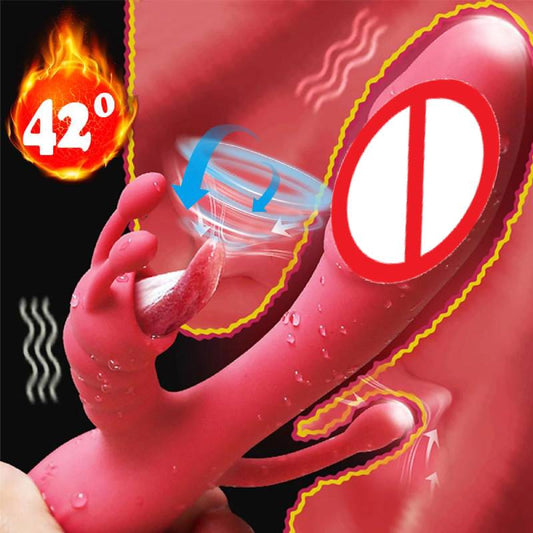 3 IN 1 Double Tongue Licking Nipple Vibrator Heating G Spot Clitoris Stimulator Vaginal Anal Orgasm Dildo Sex Toy For Women